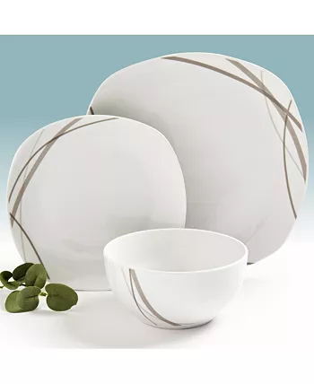 Tabletops Unlimited Curves Square 12-Pc Dinnerware Set Service for 4