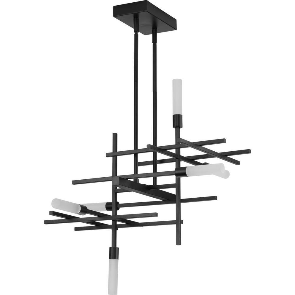 Progress Lighting Quadrant LED Collection 6-Light Matte Black Frosted Glass LED Modern Chandelier Light P400264-031-30