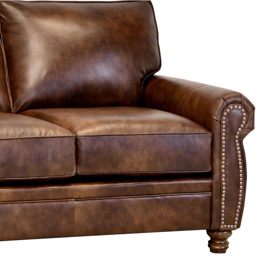 Cabot Brown Top Grain Leather Sofa and 2 Chair Set