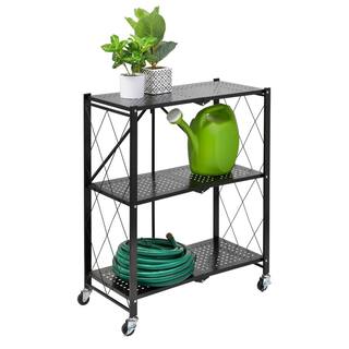 Honey-Can-Do 3-Tier Steel 4-Wheeled Collapsible Utility Cart in Black SHF-09577