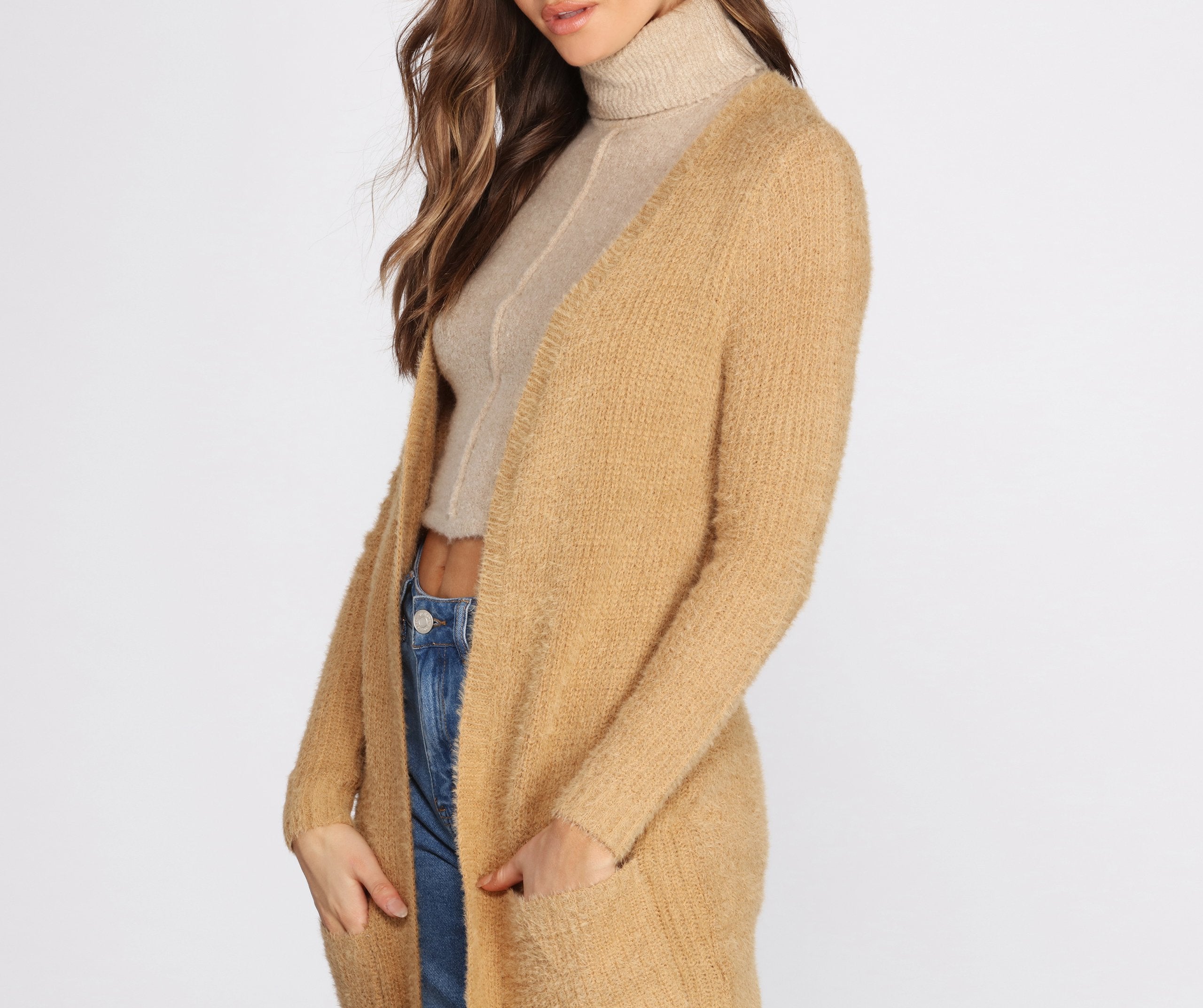 Fuzzy Mid-Length Cardigan