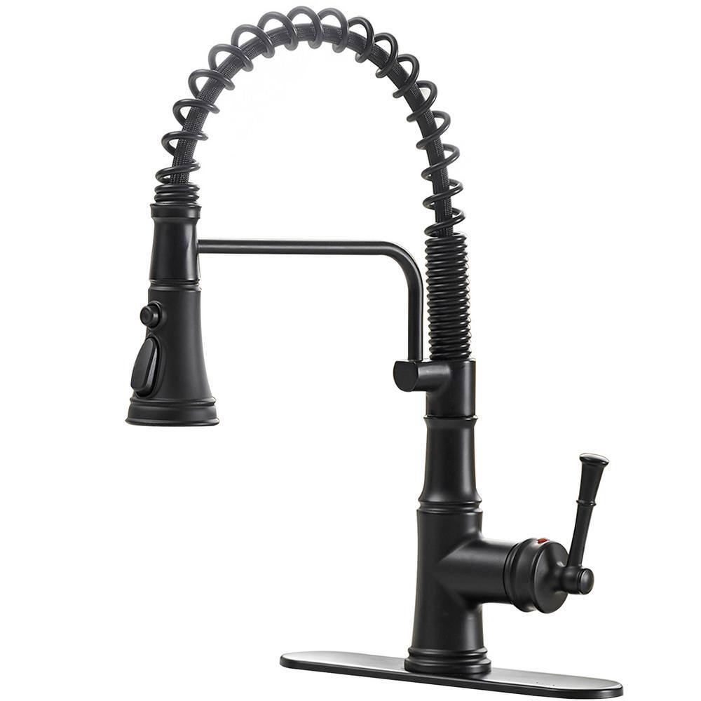 BWE Single-Handle Pull-Down Sprayer 3 Spray High Arc Kitchen Faucet With Deck Plate in Matte Black A-94559-B