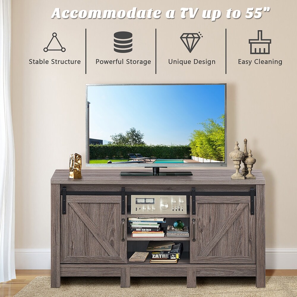 Costway TV Stand Sliding Barn Door Entertainment Center for TV's up to   Deep Taupe