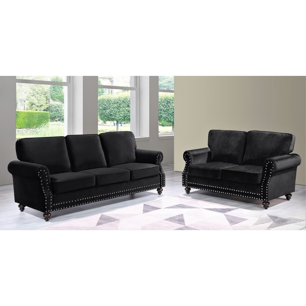 Ramos Nailhead Velvet 2 Piece Set Loveseat and Sofa