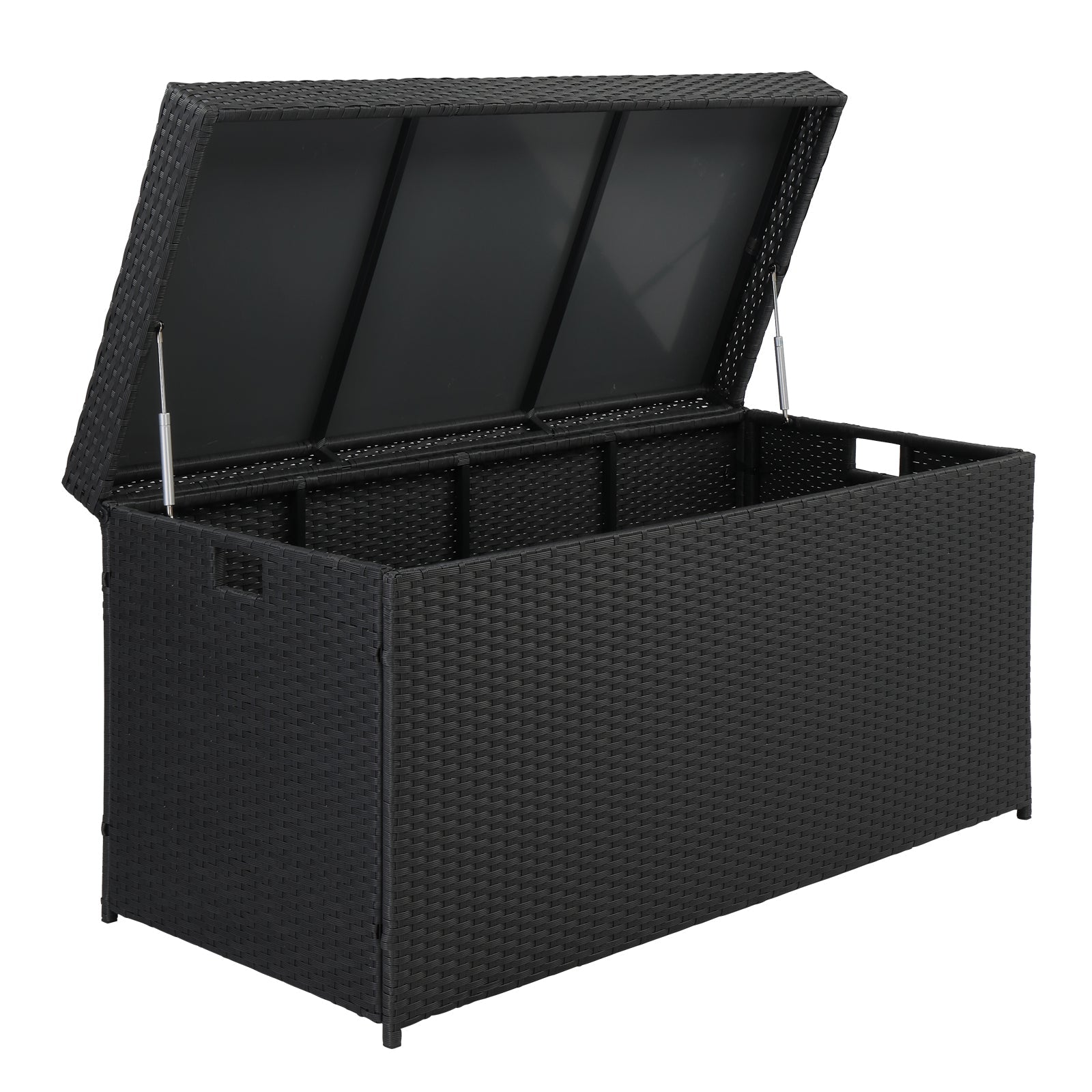 VINGLI Extra Large 132 Gallon Outdoor Rattan Storage Box, Patio Wicker Deck Box, Black