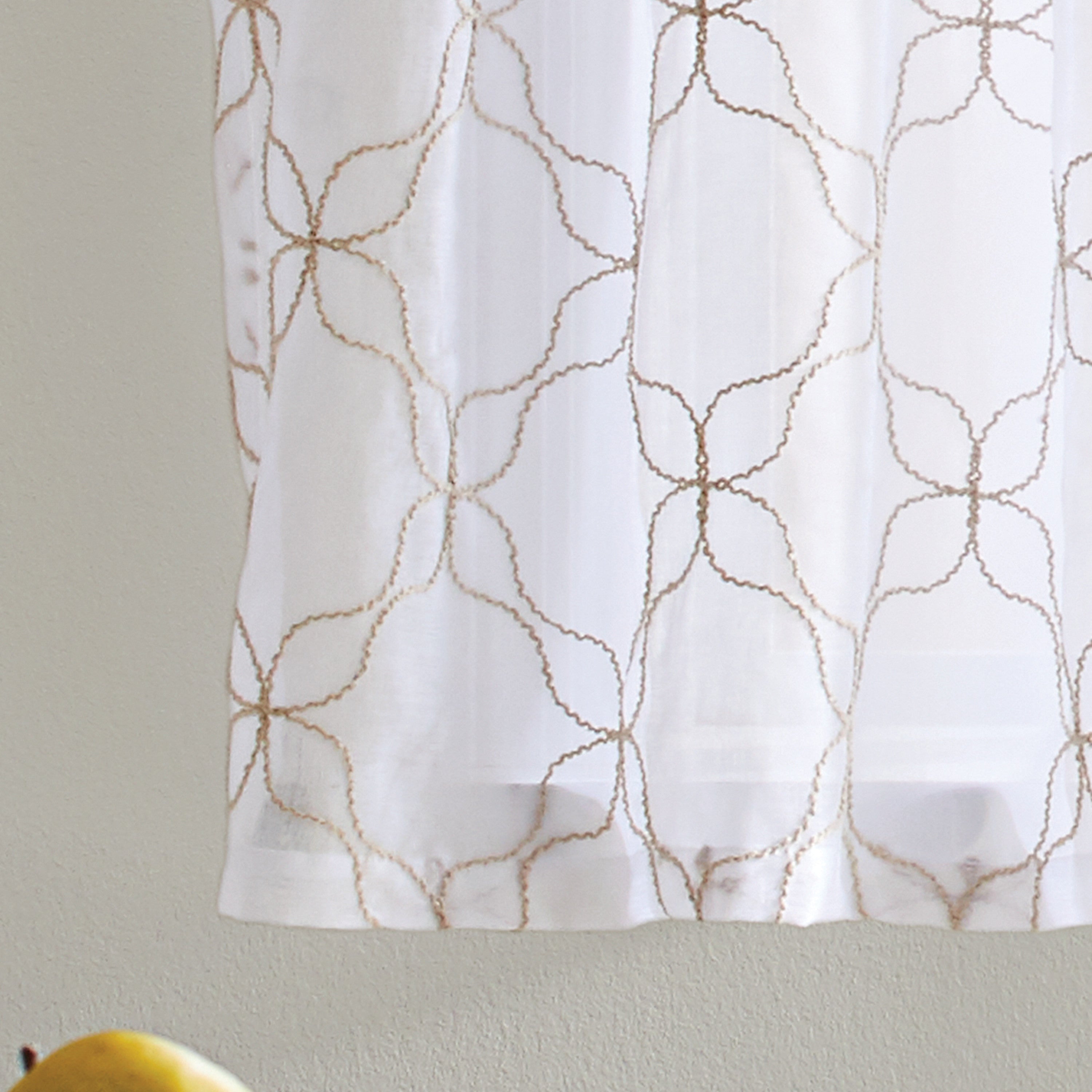 Better Homes & Gardens 3 Piece Sheer Quatrefoil Window Valance and Tier Set, Khaki, 36 x 60