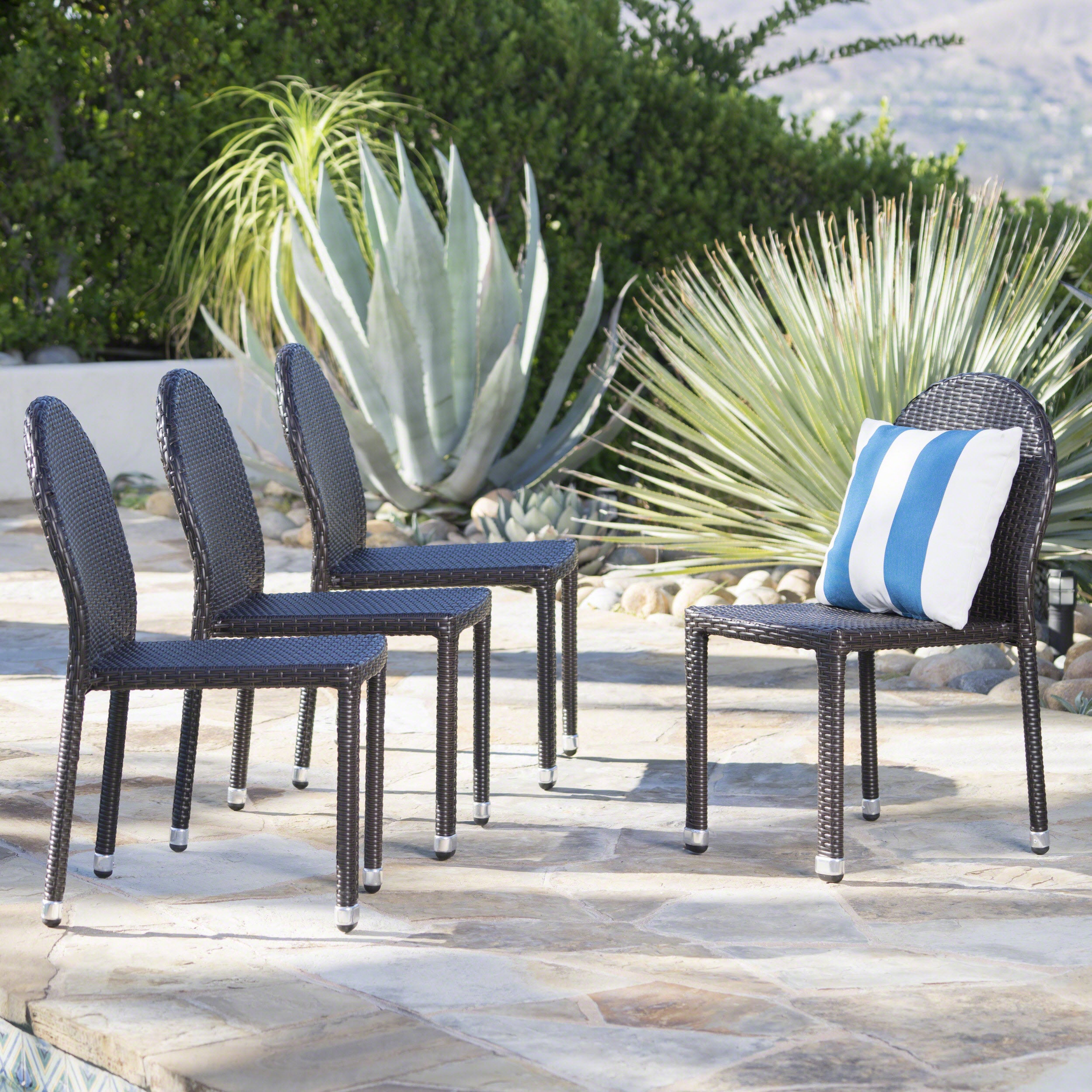 Amallie Outdoor Wicker Stacking Chairs with an Aluminum Frame (Set of 4)