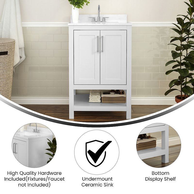 Merrick Lane Vigo Bathroom Vanity with Undermount Sink and Open Storage Shelf