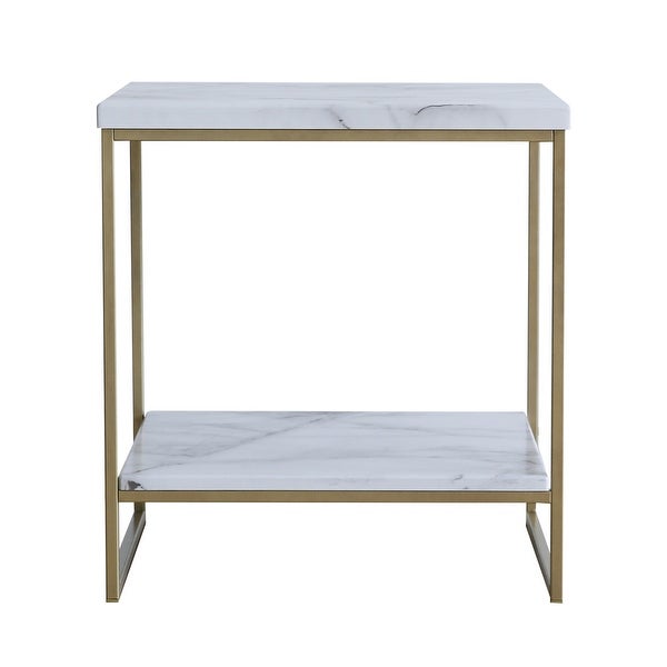 Roomfitters 2 Tier White Faux Marble Print End Table