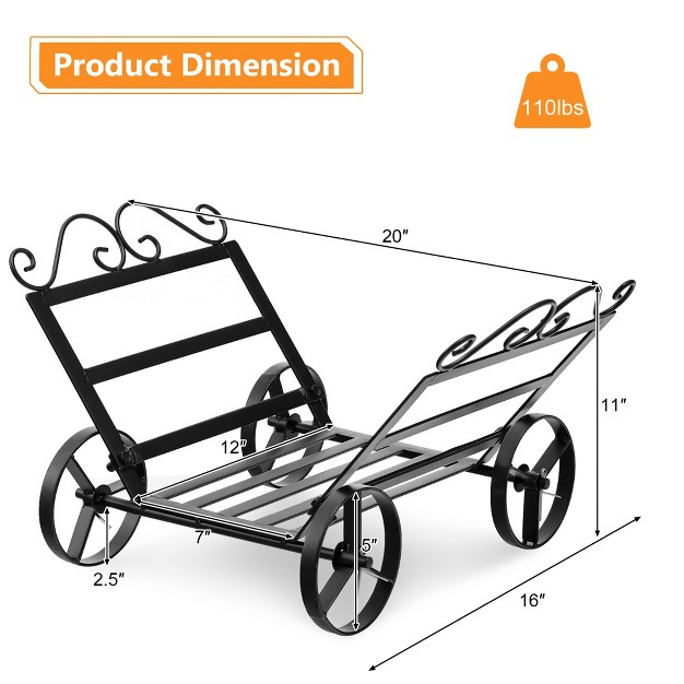 Costway Firewood Storage Rack Steel Fireplace Log Holder W Wheels