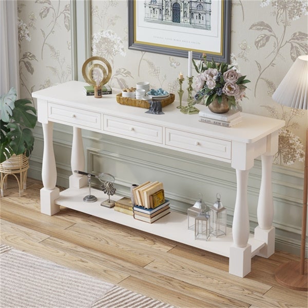 Wood Entryway Console Table with Storage Drawers and Bottom Shelf