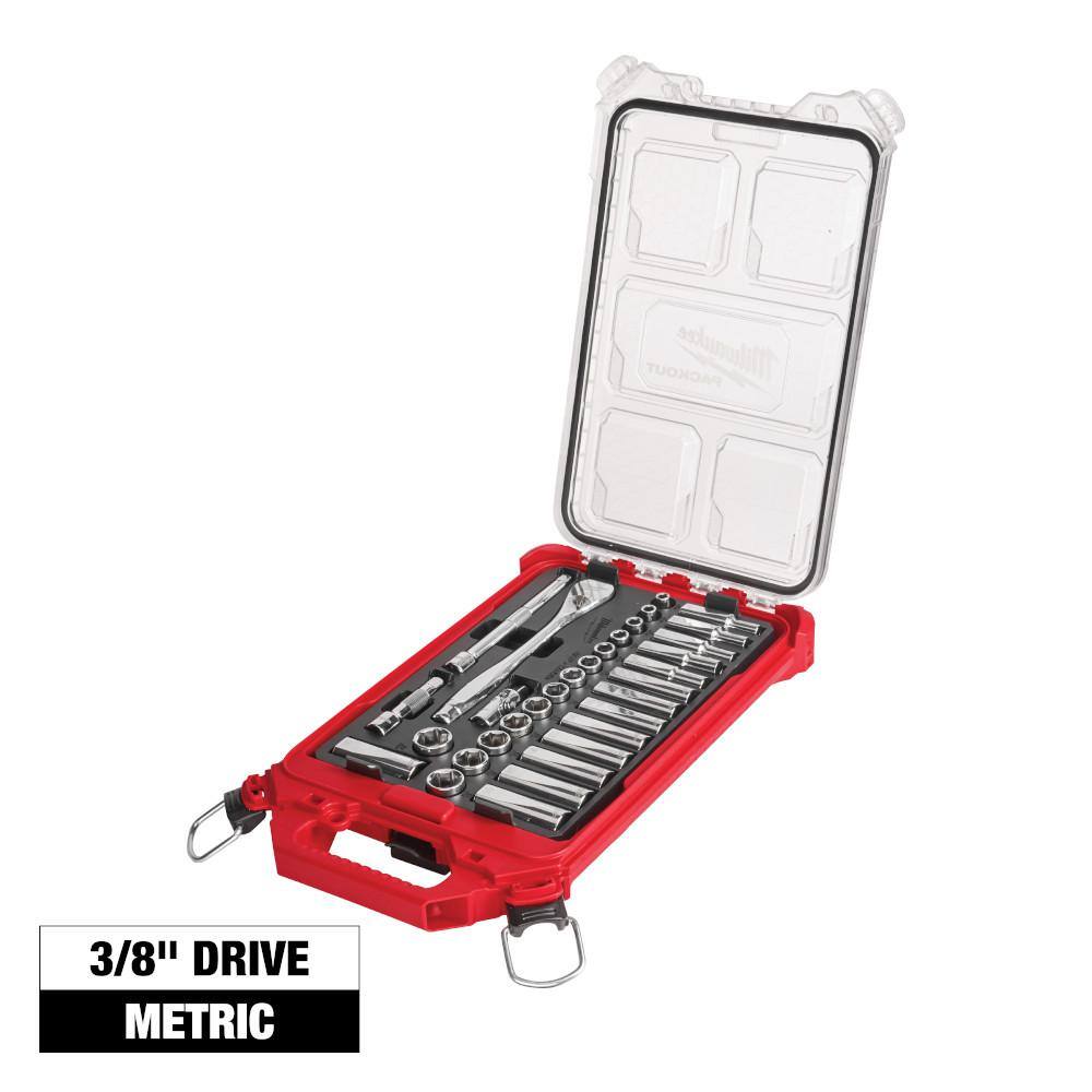 MW 38 in. Drive Metric Ratchet and Socket Mechanics Tool Set with PACKOUT Case (32-Piece) 48-22-9482