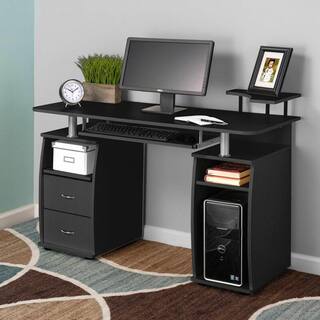 Outopee 45 in. W Retangular Black Wood 2-Drawer Computer Desk with Shelving 941228124966