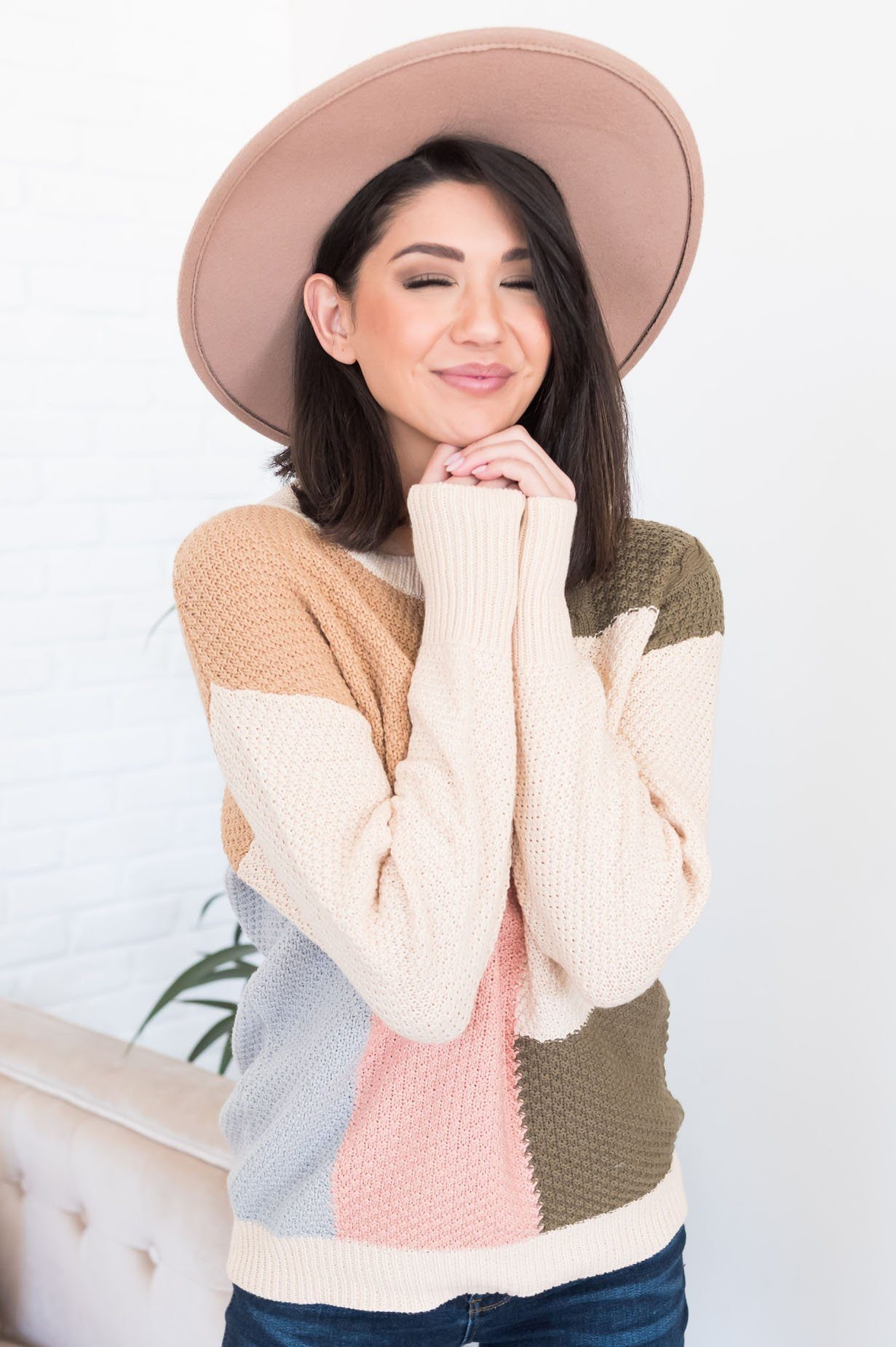 Cozy Colorblock Modest Sweater