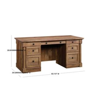 SAUDER 66 in. Rectangular Vintage Oak 6 Drawer Executive Desk with Keyboard Tray 420604