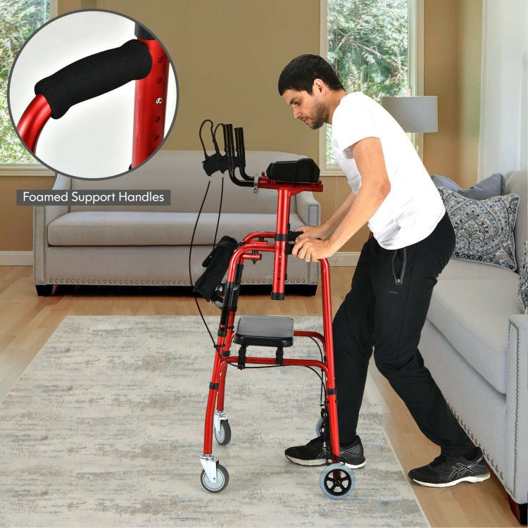 Premium 2-In-1 Folding Auxiliary Walker Rollator With Brakes And Seat