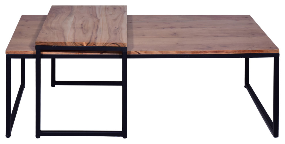 Benzara UPT 272525 Rectangular Wood Nesting Coffee/End Table  Brown  Black   Industrial   Coffee Table Sets   by Uber Bazaar  Houzz