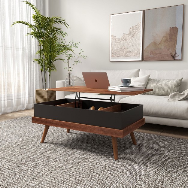 Coffee Table With Hidden Compartments And Wood Legs Walnut