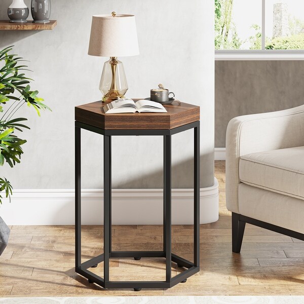 19-in Industrial End Table with Hexagon Wooden top