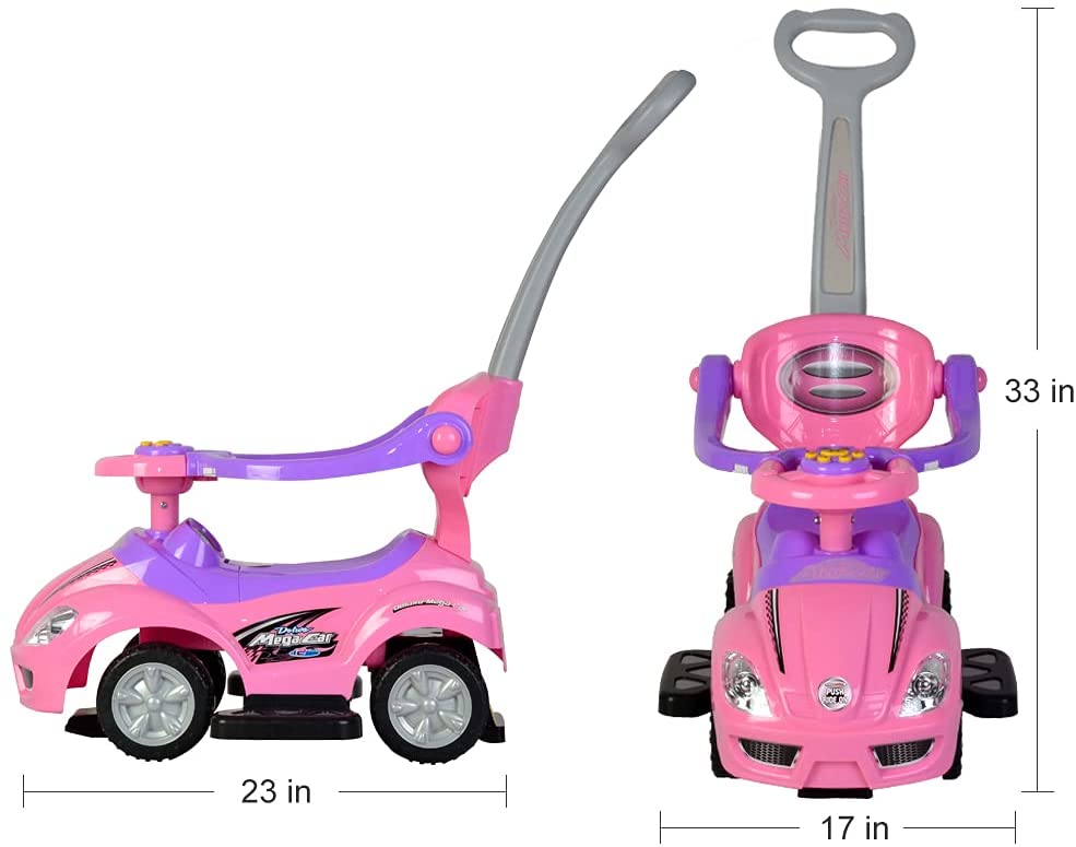 ChromeWheels 3 in 1 Ride on Toys Pushing Car with Guardrail Pink