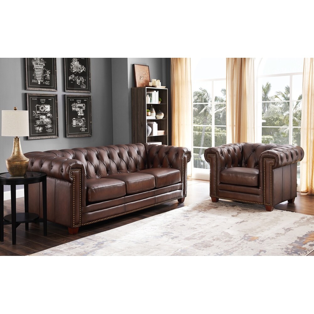 Hydeline Stanwood Top Grain Chesterfield Leather Sofa Set  Sofa and Chair