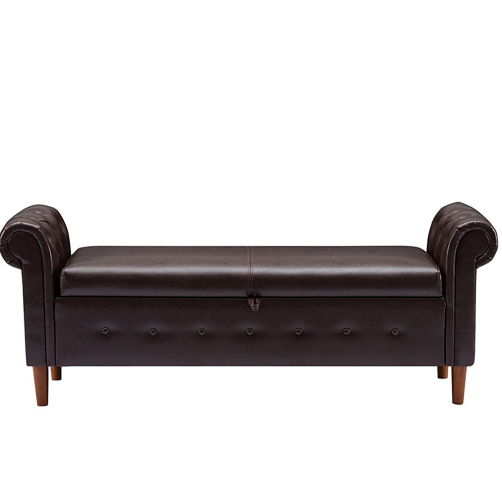 Leather Upholstered Rectangular Storage Sofa Stool with Button Tufting