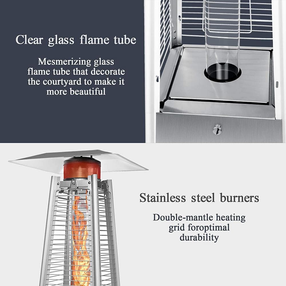 PamaPic 42,000 BTU Stainless Steel Propane Standing Patio Heater PH-TXBXG-WH1