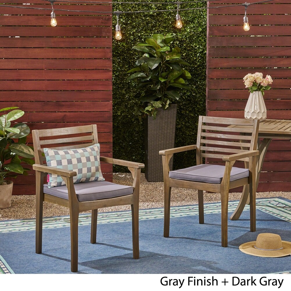 Emerson Outdoor Acacia Wood Dining Chairs with Cushion (Set of 2) by Christopher Knight Home