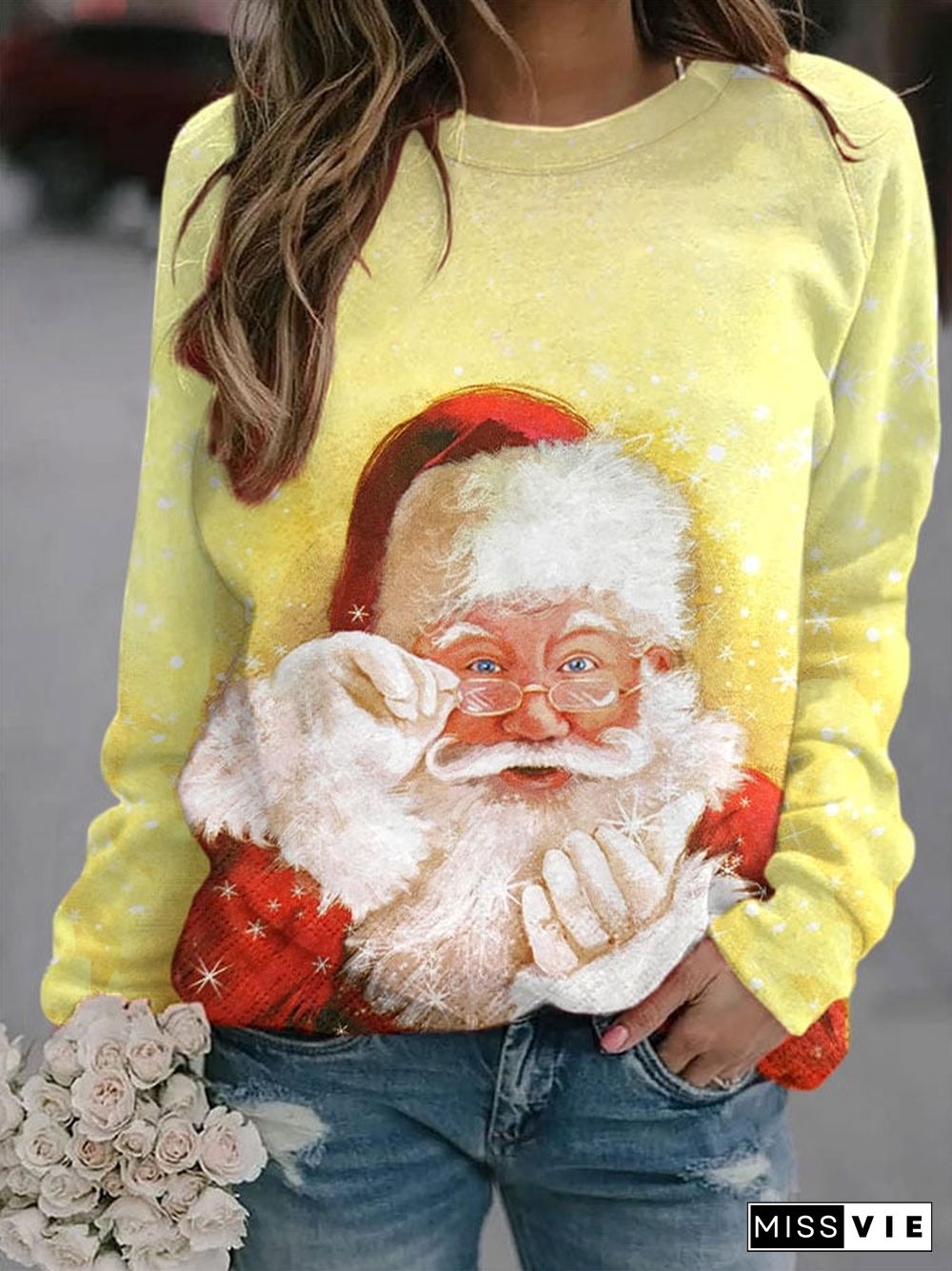 Women's Retro Santa Print Casual Sweatshirt