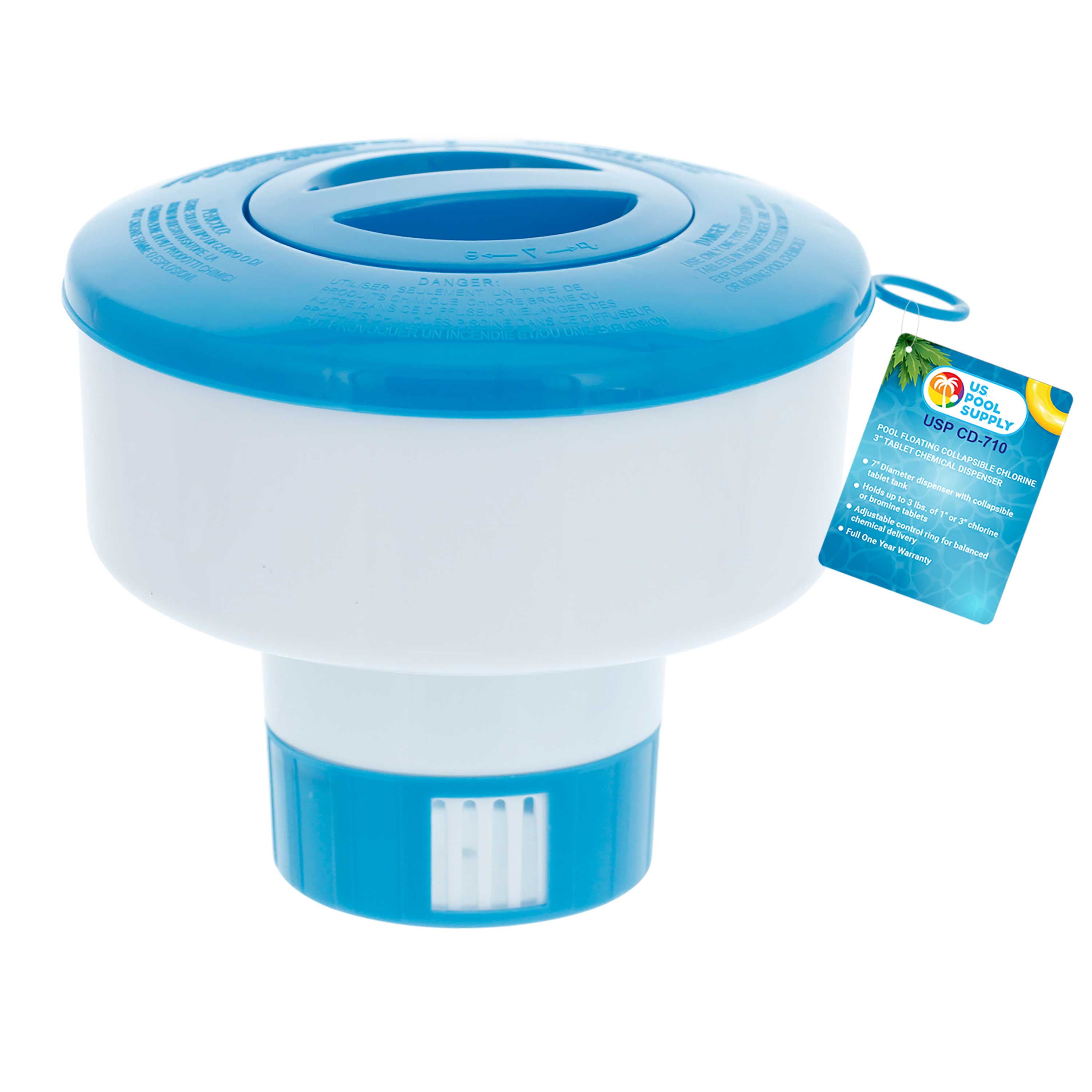 U.S. Pool Supply Pool Floating Collapsible Chlorine 3" Tablet Chemical Dispenser, 7" Diameter, Collapsible