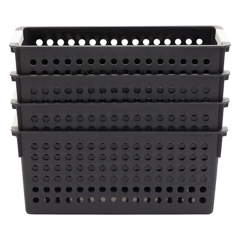 Black Plastic Baskets with Handles for Bathroom， Laundry Room， Closet Organization (4 Pack)