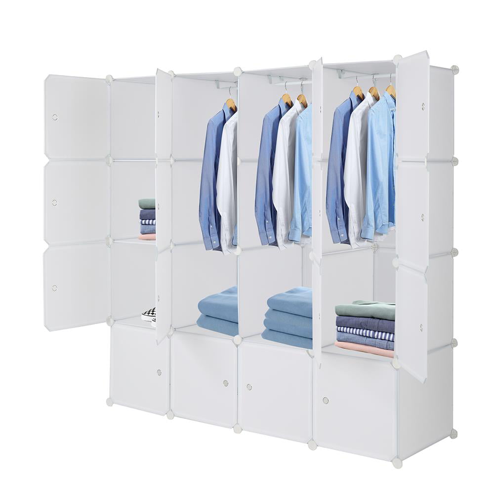 Zimtown 16-Cube DIY Modular Shelving Storage Organizer,14"x 18" Portable Wardrobe with 3 Clothes Rods & Door