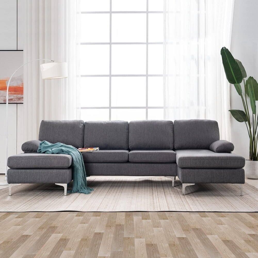 EROMMY Soft Linen Fabric Couch with Double Wide Chaise Lounge  Modern U Shape Sectional Sofa Couch