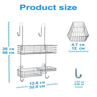 Dracelo Silver Shower Caddy Over The Door Stainless Steel Bathroom Shelf Organizer Rustproof Wall Rack with Hooks B082W5986D