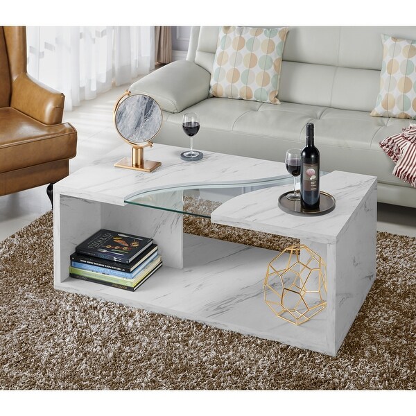 Furniture of America Kobe Faux Marble and Glass Coffee Table