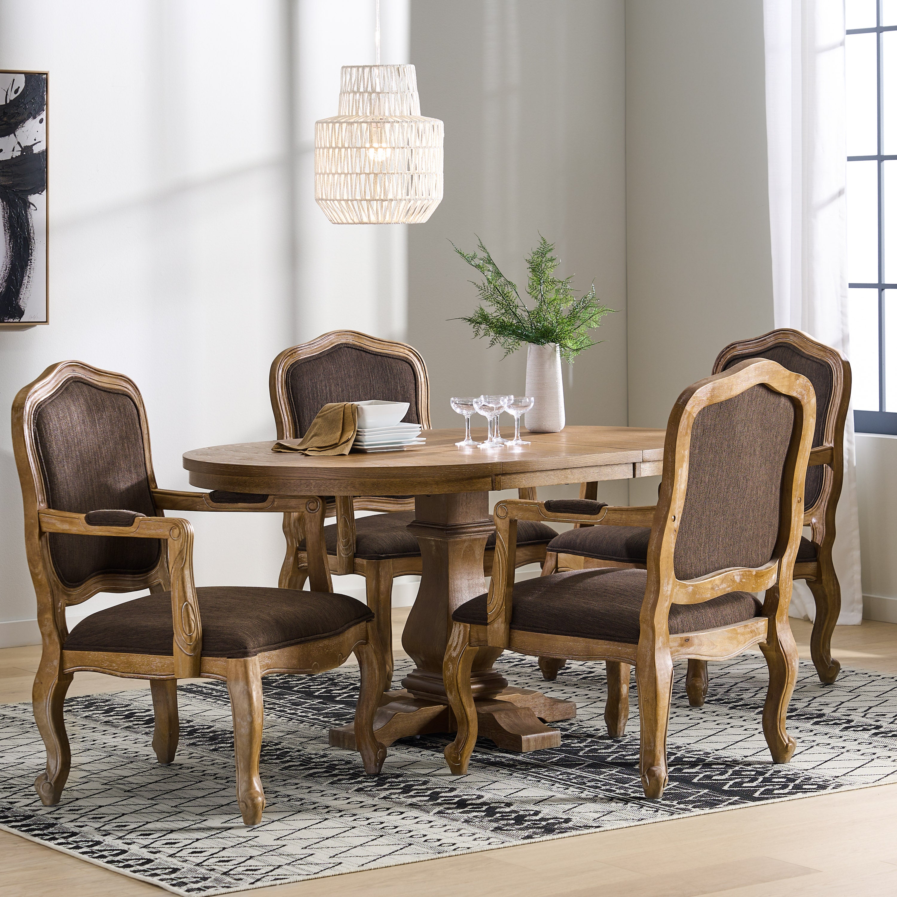 Maria French Country Wood 5-Piece Expandable Oval Dining Set