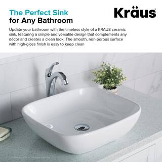 KRAUS Elavo Soft Square Ceramic Vessel Bathroom Sink in White KCV-127