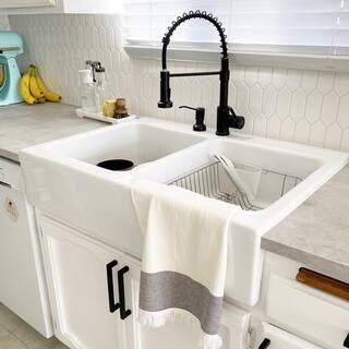 SINKOLOGY Josephine 34 in. Quick-Fit Drop-In Farmhouse Double Bowl Crisp White Fireclay Kitchen Sink SK453-34FC