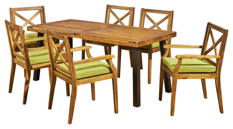 GDF Studio 7 Piece Justin Outdoor Wood Dining Set   Transitional   Outdoor Dining Sets   by GDFStudio  Houzz