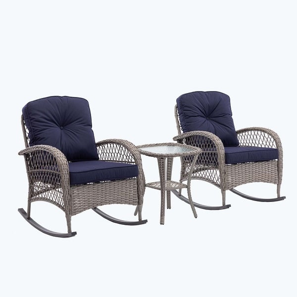 3pcs Outdoor Furniture Modern Wicker rocking chair set - Overstock - 37582713