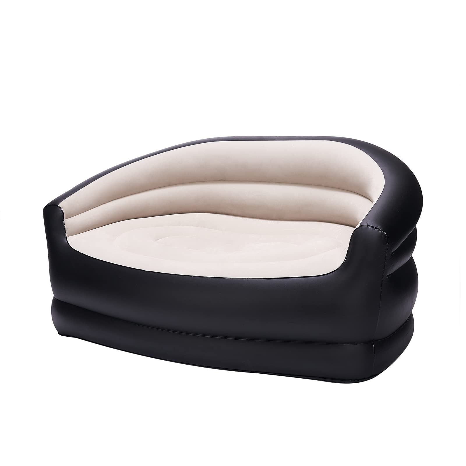 Avenli Inflatable Sofa, Air Flocking Couch Loveseat for Outdoor Camping, Black&Beige(No Pump Included)