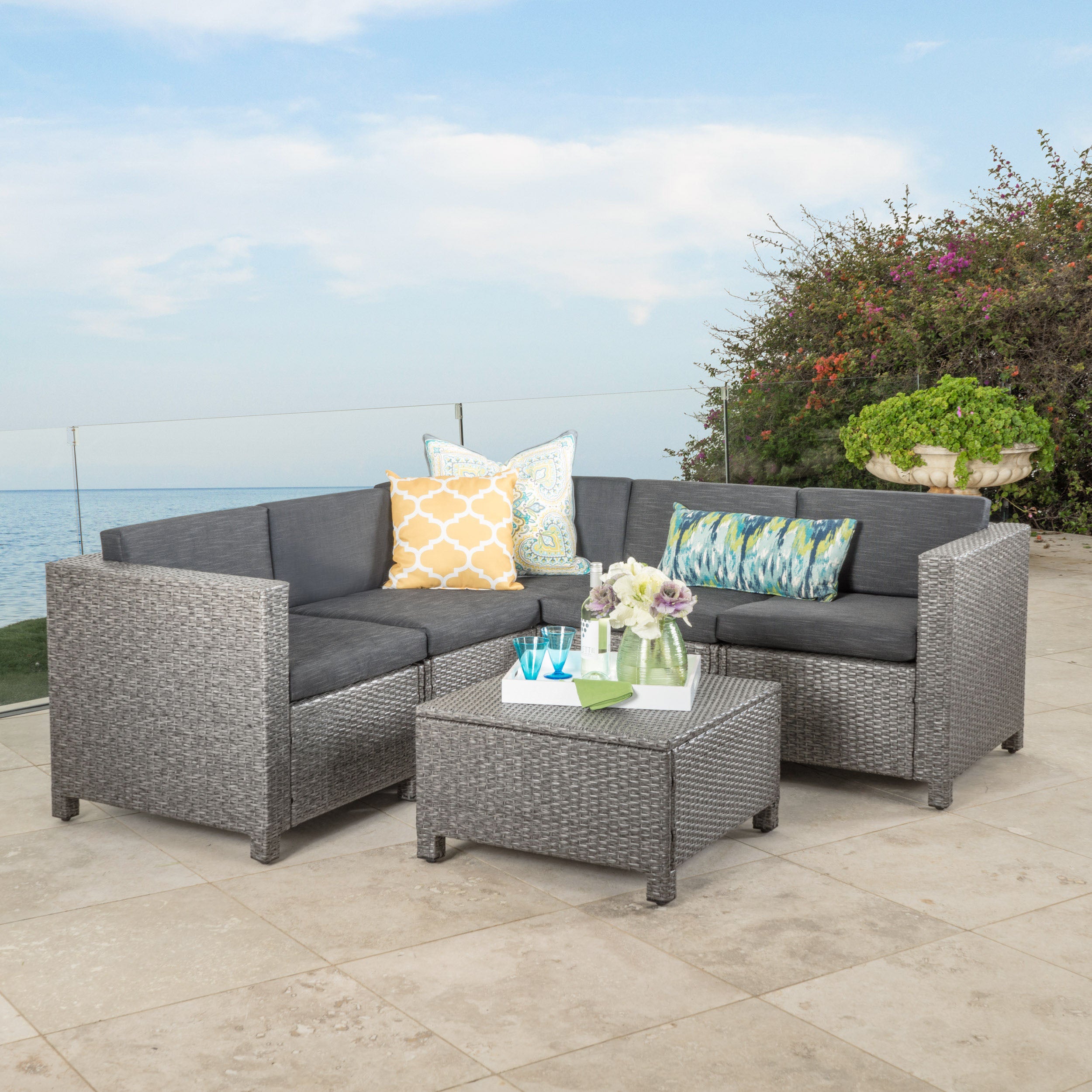 Valona Outdoor Wicker V Shaped Sectional Sofa Set