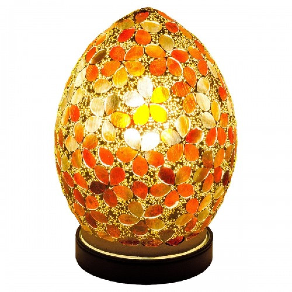 Britalia 880406 Amber Flower Mosaic Glass Vintage Egg Table Lamp 20cm