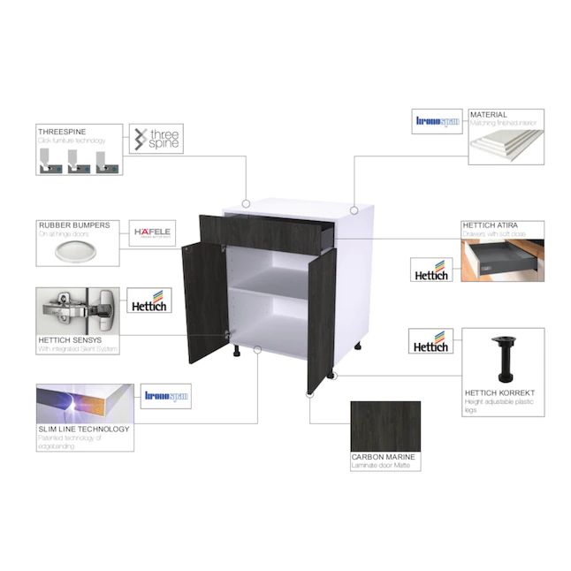 Cambridge SA-BD15-CM Quick Assemble Modern Style With Soft Close 15 in Base Kitchen Cabinet (15 in W x 24 in D x 34.50 in H)