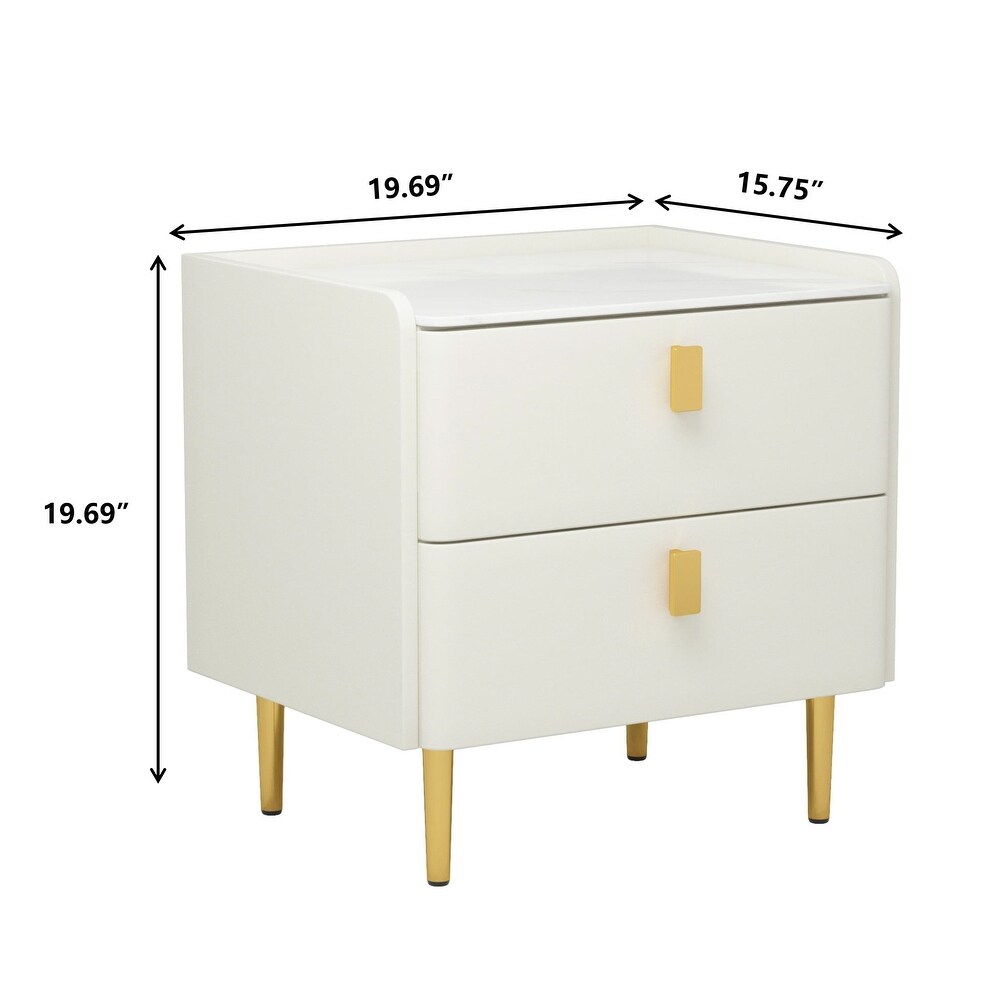 Modern Upholstered Gold plated Metal Nightstand with Stone Tabletop