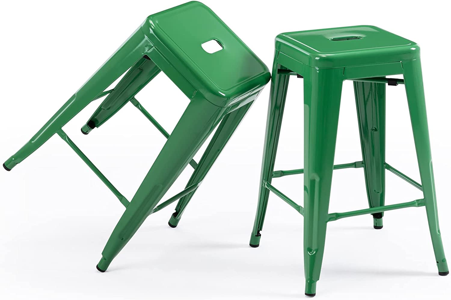 24 Inch Metal Bar stools, Backless Counter Height Barstools, Indoor Outdoor Stackable Stools with Square Seat