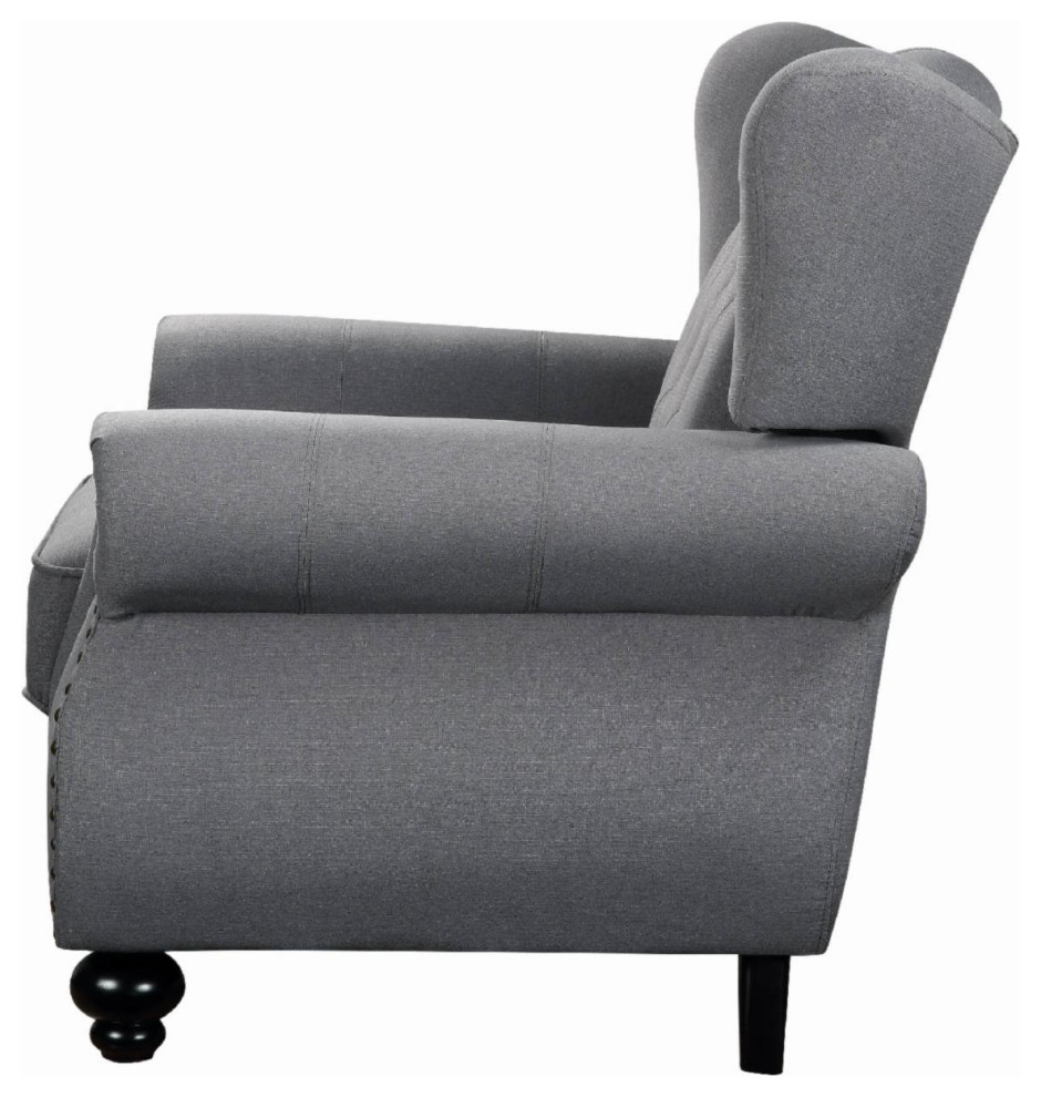 Classic Accent Chair  Bun Feet With Padded Seat and Button Tufted Wingback  Gray   Traditional   Armchairs And Accent Chairs   by Declusia  Houzz