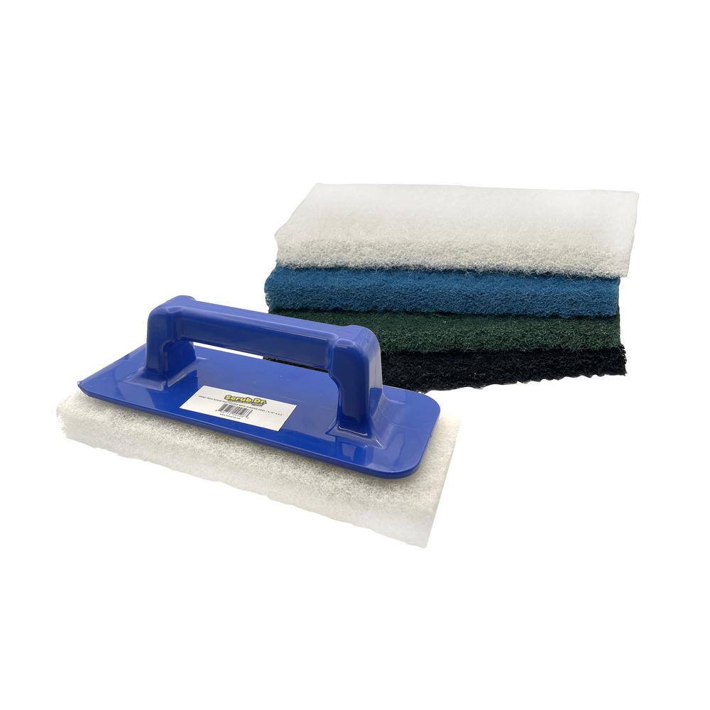 Heavy Duty Commercial Grade Scrub Dr. Scrub Pad Holder with Scraper Edge including 4 pack Multi-surface Scrub Pads SP-HLDR