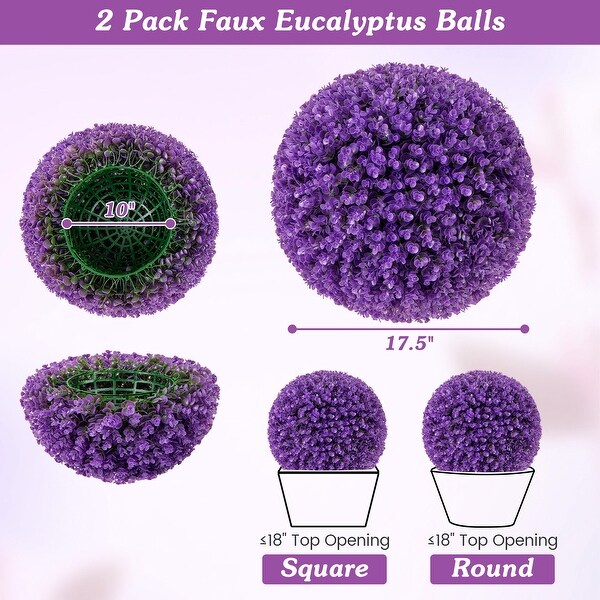 17.5 Inch 2 Pack Faux Eucalyptus Decorative Balls with 7 Layers Leaves