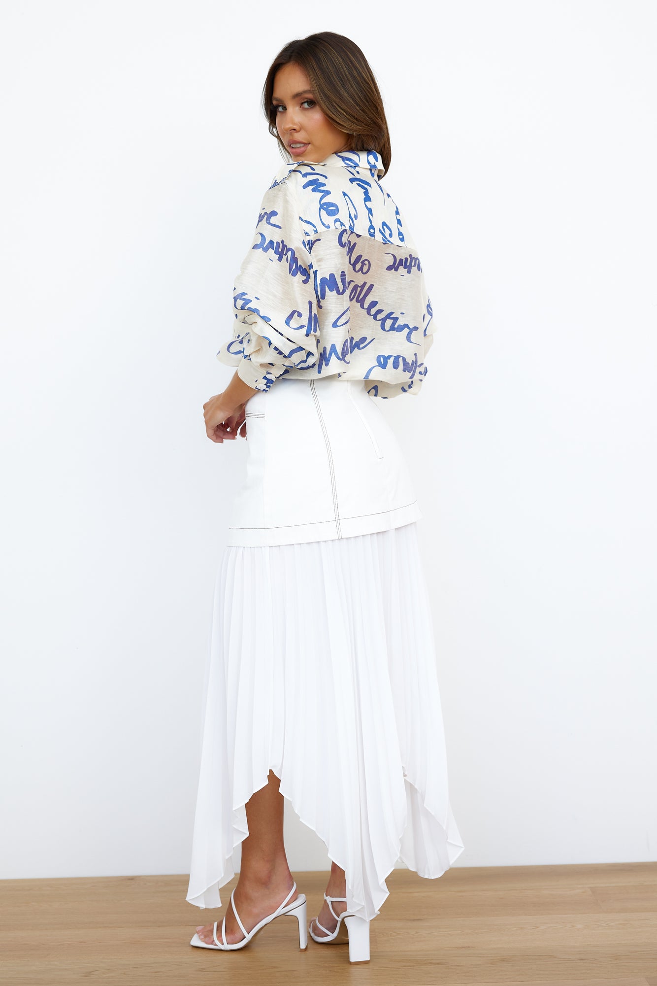 C/MEO DAYDREAM PLEATED MIDI SKIRT WHITE